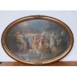 The Dance of the Nymphs with cherubs, a print on an oval frame, (58x88 cm).