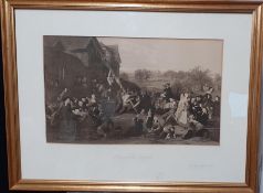 After Frederick Goodall, "Raising the Maypole", a print framed and glazed, (28x46 cm).