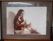 A 20th century English school, 'Young girl sitting on a commode', illegibly signed and dated 2009