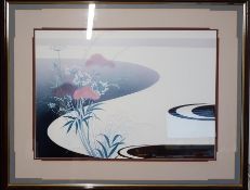 An oriental print, framed and glazed, (58x81 cm).