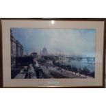 'The Embankment from Somerset House' a print after John O'Connor, framed and glazed, (42x71 cm).
