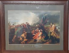 "The Death of General Wolfe" after Benjamin West and another framed print of "Battle of the Plains