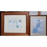 A print after Gwen John, "The Convalescent" (18x13 cm), together with another print with illegible