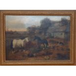 English school, 'Farm scene', oil on canvas, framed, (41x57 cm).