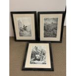 Three prints after Gustave Doré's Don Quixote, framed and glazed, (30.5x21 cm). (3)