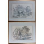 A pair of drawings, English school, 'Country scenes', signed with initials J.B and dated 1838,