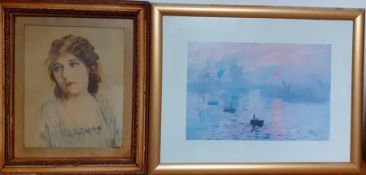 "Impression, Sunrise" a print after Claude Monet, and another print, (20x30 cm). (2)