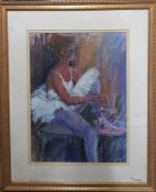 A mixed media depicting a ballerina, framed and glazed, (37x27.5 cm)