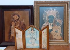 A group of three christian images, (50x43 cm tallest). (3)