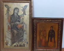 A pair of christian orthodox images, (39x21.5 cm larger). (2)