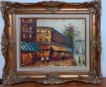 An oil on canvas depicting Paris and signed 'Simon', within a Louis XIV style gilded frame, (30x40