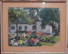 A 20th century English school, 'A estate garden', wax crayons, framed and glazed, (28x38 cm)