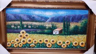 Continental school 21st century, 'Sunflower field', illegibly signed, oil on canvas, within an