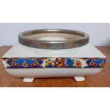 Lancaster & Sons (Hanley), iridiscent planter with silver plated rim, (9.5x19x19 cm).