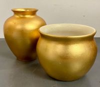 Two gilt pots