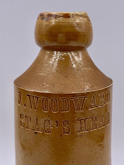 A J Woodward Stag's Head Doulton Lambeth stoneware bottle. - Image 2 of 5