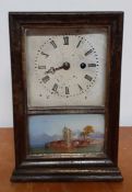 A 19th century desk clock on wood and glass painting, (24.5x15x9.5 cm).