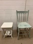 A painted kitchen chair and small side table