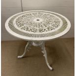 A circular white metal garden table (H70cm Dia80cm)