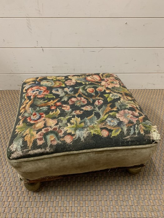 A tapestry footstool on brass bun feet - Image 2 of 3