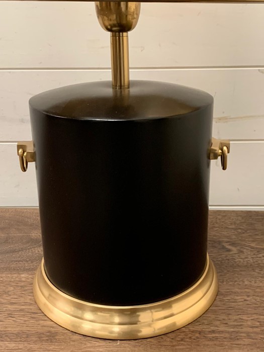 A contemporary table lamp with drum base, handles to sides and metal shade. - Image 3 of 4