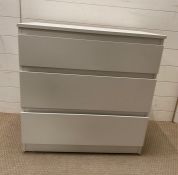 A white three drawer chest of drawers (H73cm W70cm D40cm)