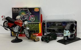 A small selection of Diecast vehicle some boxed, to inclde Foden Army Truck, Harley-Davidson