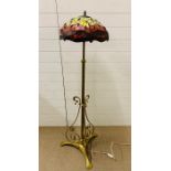 Brass standard lamp with tiffany style shade with dragonflies (H150cm)