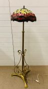 Brass standard lamp with tiffany style shade with dragonflies (H150cm)