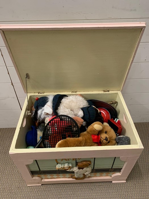 A wooden children's toy box with a selection of toys inside (H45cm W65cm D45cm) - Image 3 of 3