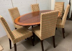 A mahogany dining table on splayed feet and six chairs (H74cm W170cm D120cm)