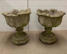 A pair of garden pots with leaf design to sides (H58cm Dia47cm)