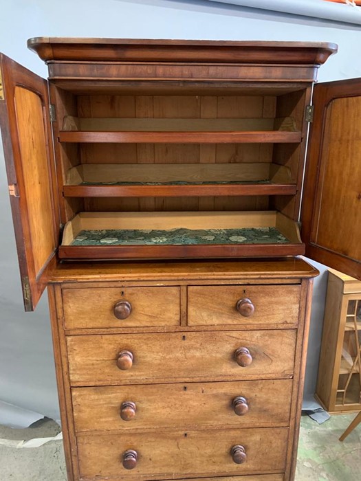 A Victorian mahogany cupboard on chest with surmount on moulded cornice, two panelled doors - Image 10 of 10