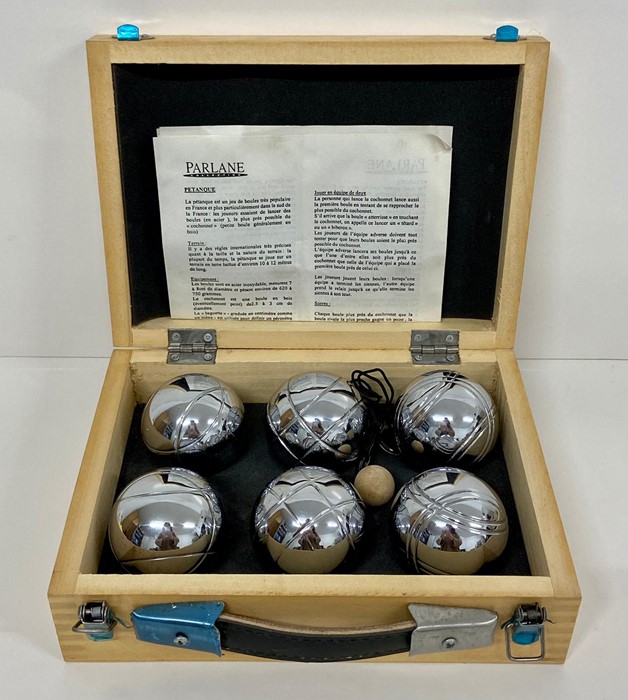 A cased Petanque set