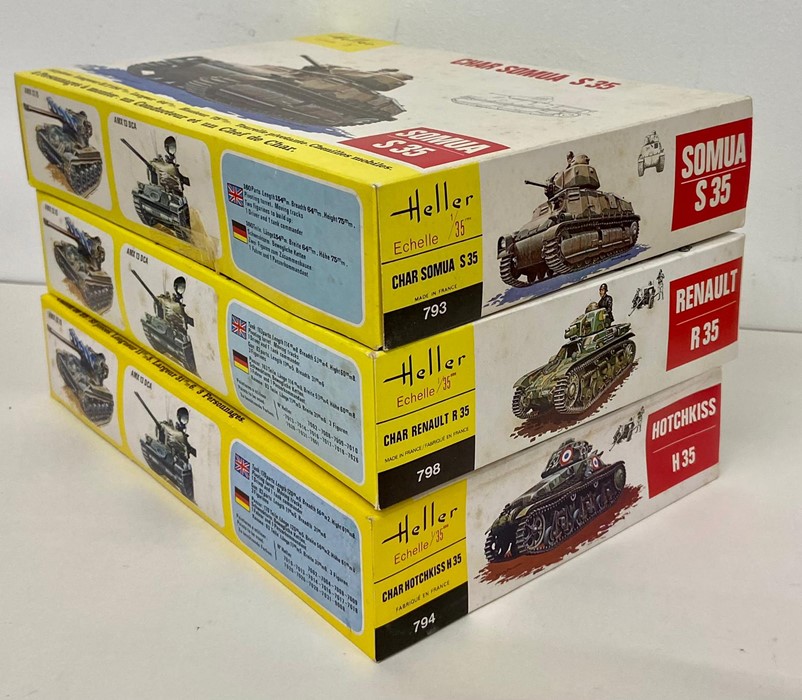 Three boxed tank model kits to include, Char Somua S35, Char Hotchkiss H35 and Char Renault R35