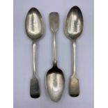 A selection of three Victorian silver spoons, total weight 220g, hallmarked London 1847 by