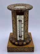 A rare mid Victorian Tunbridge ware compass and thermometer stand of octagonal form inscribed T