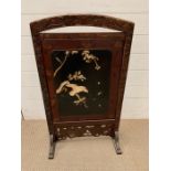 A mahogany fire screen with a bird on cherry tree to front (50cm x 85cm)