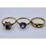 A selection of three 9ct gold rings, various styles Total weight 4.5g