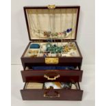 A Large selection of Costume jewellery in Oriental style case with two drawers and lift up top