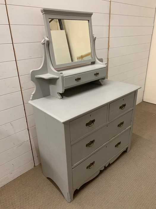 A pine painted dressing table chest of drawers with mounted mirror to top and drawer under (H148cm