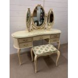 A dressing table with a stool and a dressing table mirror (H74cm W130cm D50cm)
