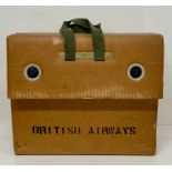 A Vintage British Airways Box with cloth handles, with a selection of tools inside.