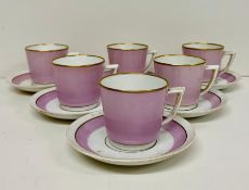 A Royal Copenhagen coffee set in pink six cups and saucers.