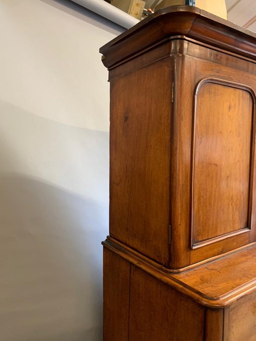 A Victorian mahogany cupboard on chest with surmount on moulded cornice, two panelled doors - Image 2 of 10