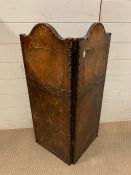 A Mahogany two panelled screen, with leather and studs (H88cm W67cm)