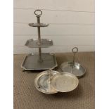 A selection of white metal cake stands (one AF)