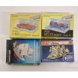 Four boxed model kits to include Cutty Sark, Galion, 1916 Stutz Bearcat and 1950 Ford Convertible