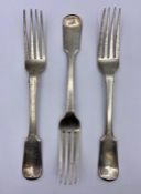 Three Georgian silver forks, hallmarked for London 1823, makers mark WJ possibly William Johnson