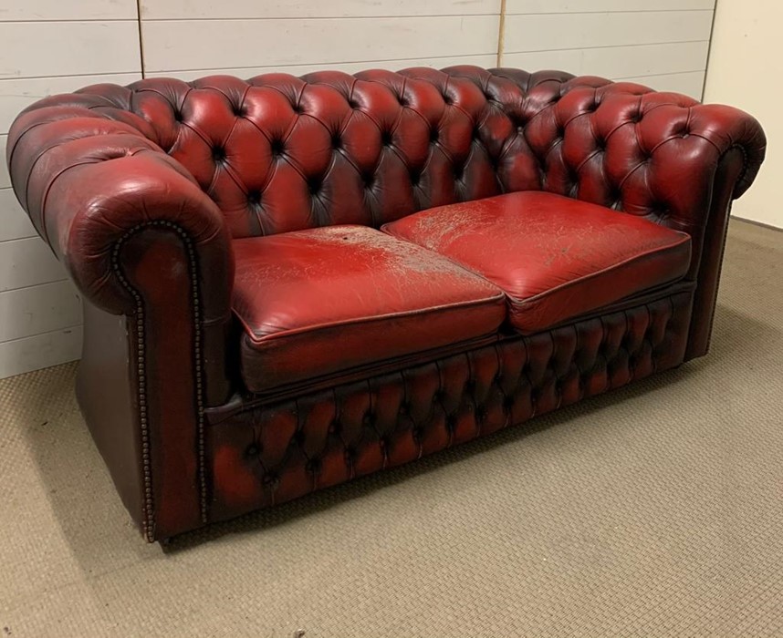 Two Seater button back Chesterfield in oxblood